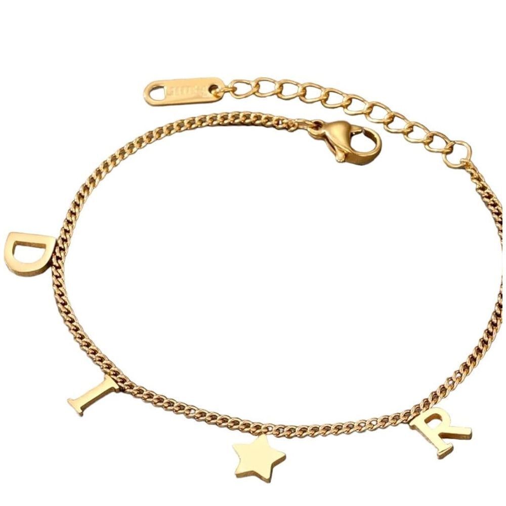 Stylish 14k Gold-Plated Charm Bracelet with D-I-R & Star Accents Adjustable Size